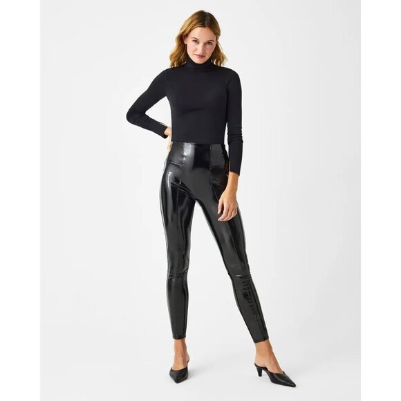 SPANX shape Faux Leather Patent Leggings Classic Black NWT XL Fit Large - Picture 1 of 8